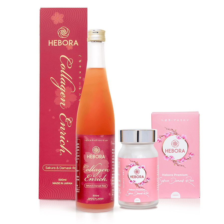 Combo Viên uống Hebora Premium và Nước uống Hebora Collagen Enrich Nhật Bản
